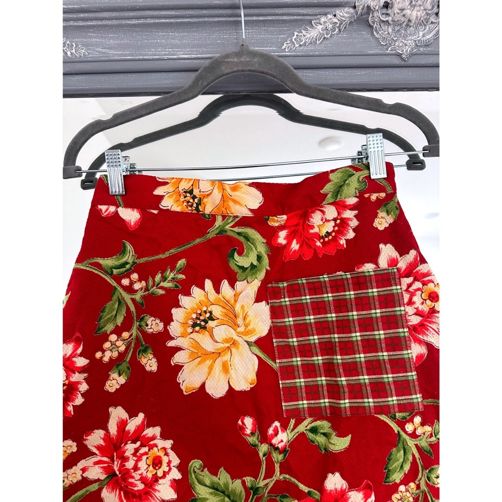 Vintage April Cornell Waist Wrap Skirt Apron Floral Plaid Cotton Cottagecore - Picture 2 of 5